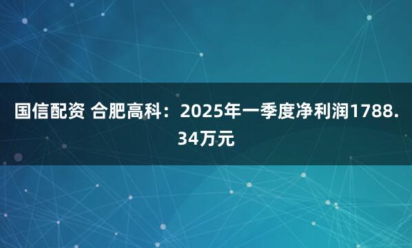 国信配资 合肥高科：2025年一季度净利润1788.34万元