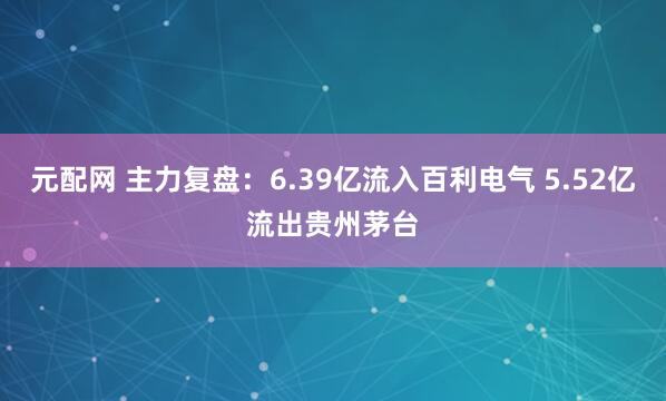 元配网 主力复盘：6.39亿流入百利电气 5.52亿流出贵州茅台
